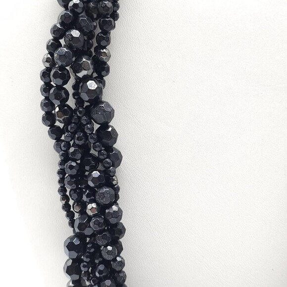 Black Acrylic Multi Strand Braided Beaded Necklace With Adjustable Clasp - Picture 2 of 6